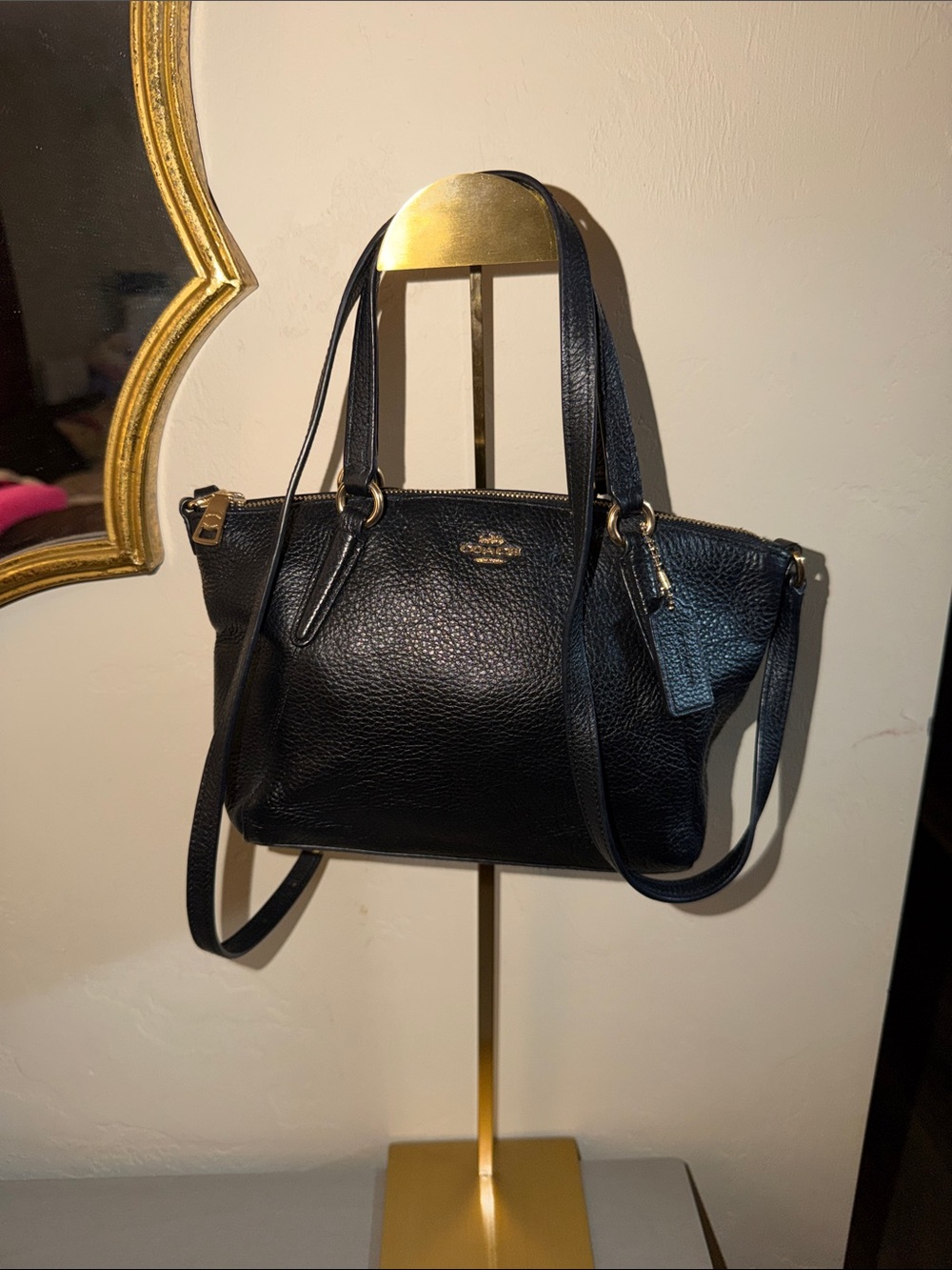 Coach Black Pebbled Leather Shoulder Tote with Gold Hardware
